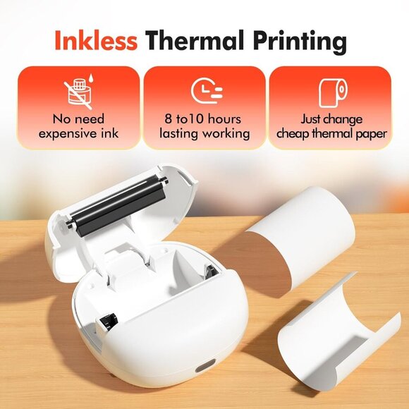 Sticker Printer Mini Thermal Printer with 5 Rolls Paper Inkless(White) Brand New - Picture 6 of 9